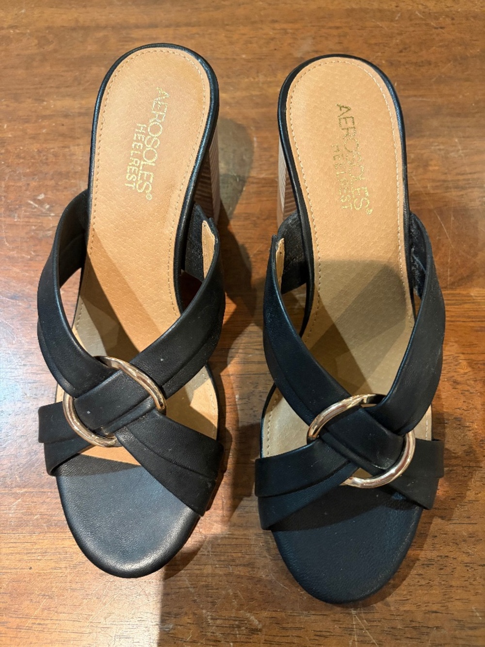 Aerosoles High Water Dress Sandal Black Leather Size 8.5